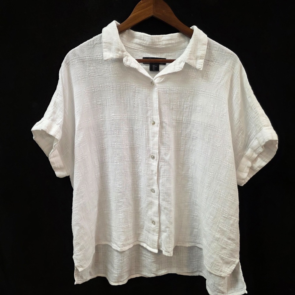 Tahari Linen Cotton Button Top Size L Boxy Relaxed Oversized Coastal Old Money